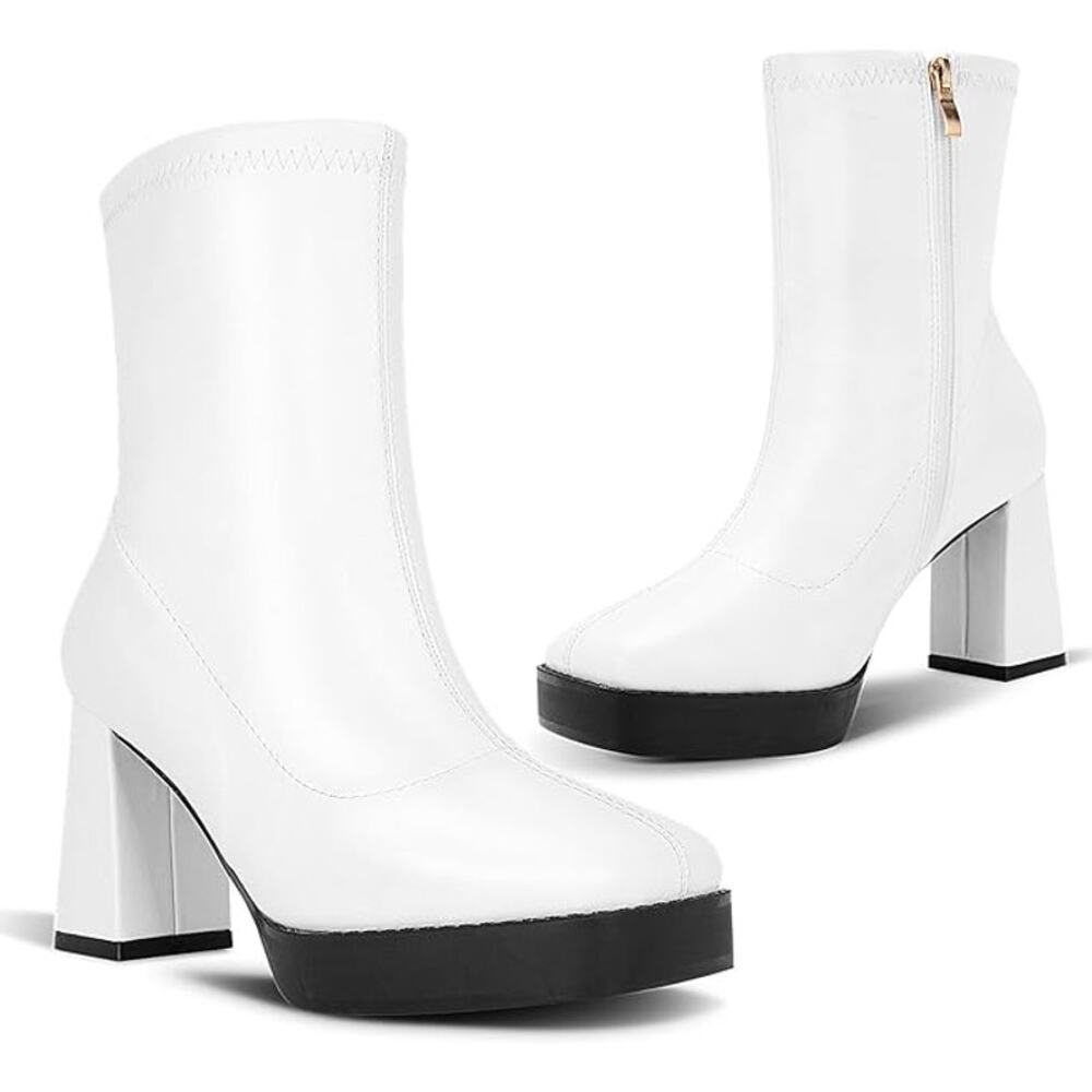 White Women's Block Heel Sock Boot - Picture 3 of 5